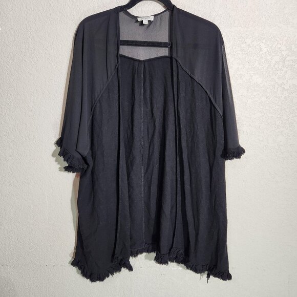 Umgee Kimono Cardigan Womens Small Medium Fringe Boho Sheer Sleeve short Duster - Picture 1 of 15